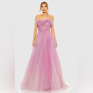 MAC DUGGAL Strapless Glitter Tulle Gown Sparkle Maxi Dress Pink Formal prom